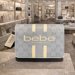 bebe Light Blue and Cream Logo Compact Crossbody